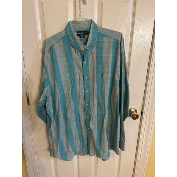 Ralph Lauren Blake Seafoam Blue & Orange Plaid LS ButtonDown Size XXL - Picture 1 of 3